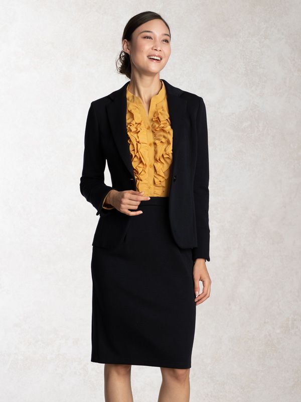 Stretch Chiffon: Mustard X Navy Frill Dress