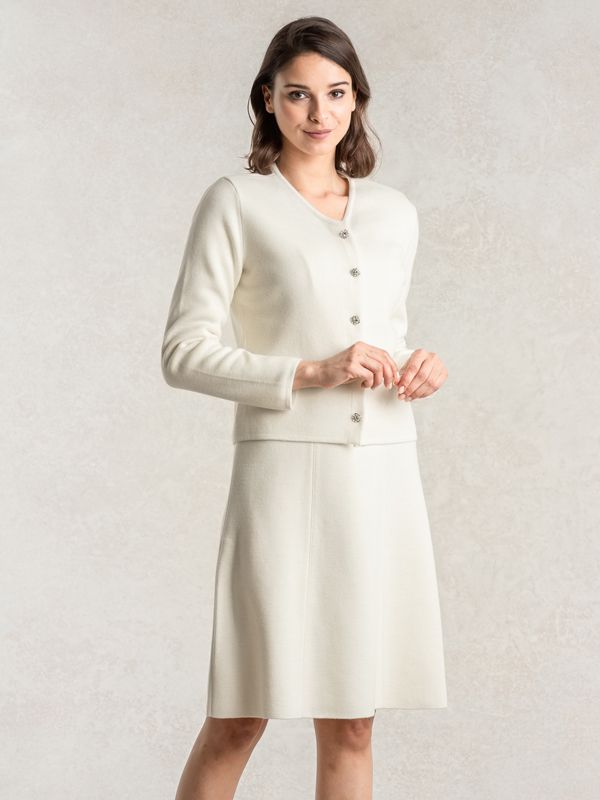 Washable Knit: Milky White Milano Rib V-Neck Dress