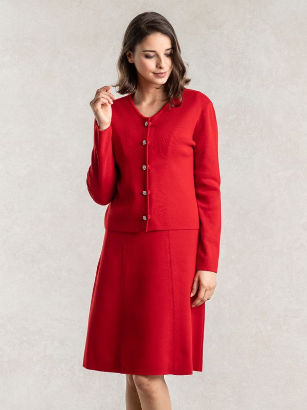 Red Milano Rib V-Neck Dress