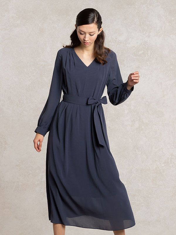 Stretch Chiffon: Navy Chiffon Long Dress