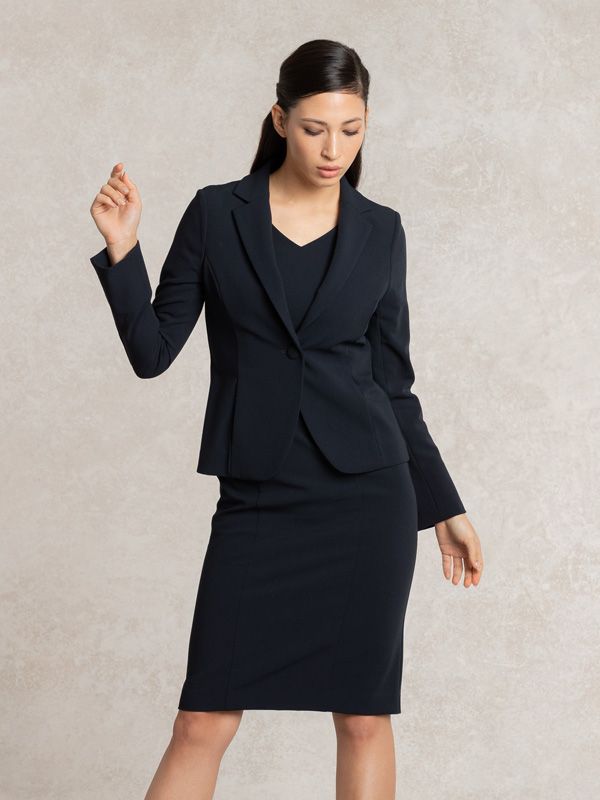 All-Season Material: Navy V-Neck I-Line Dress