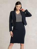 All-Season Material: Charcoal X Navy V-Neck I-Line Docking Dress