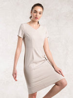 All-Season Material: Greige V-Neck I-Line Dress