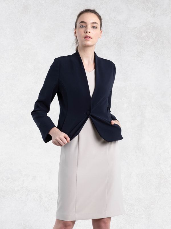 All-Season / No Lining: Navy Collarless Jacket