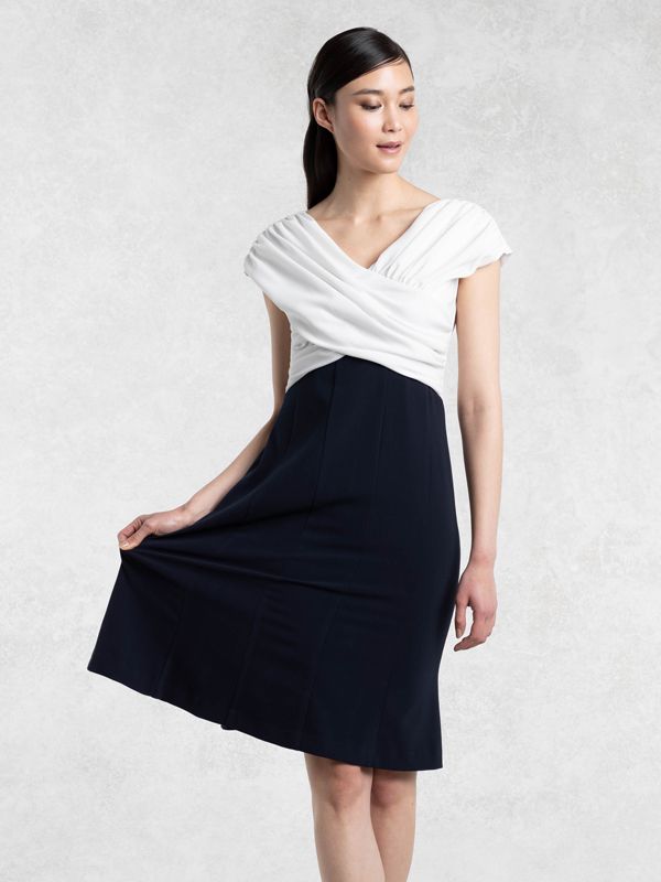 All-Season Material: White X Navy Shoulder Venus Dress