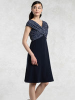 All-Season Material: Navy Dot X Navy Shoulder Venus Dress