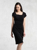 Black Square Neck Gather Dress