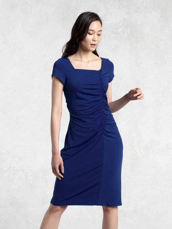 Royal Blue Square Neck Gather Dress