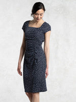 Tiny Dot Square-Neck Side Gather Dress
