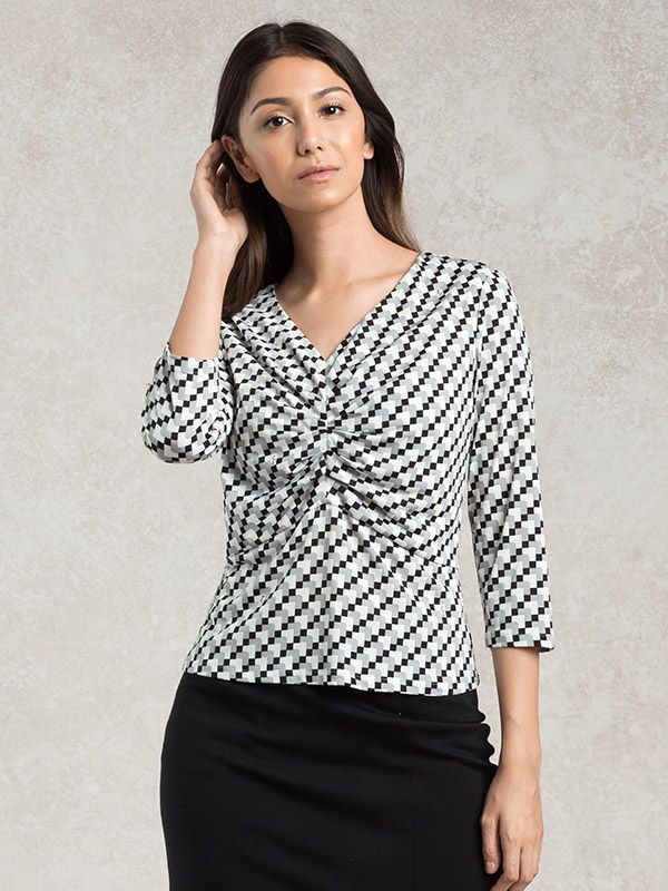 Black Tricolore Design Tucked Top