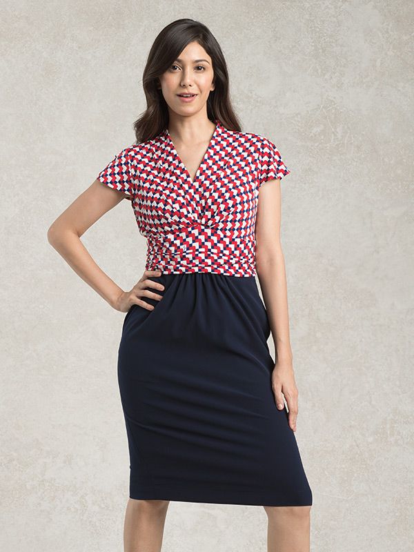 All-Season Material: Red Tricolore X Navy Docking Shell Dress