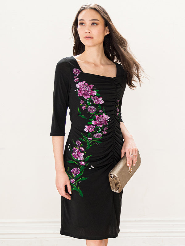 Mina Square Neck Side-Gather Dress