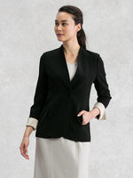 All-Season Material: Black Long Collarless Jacket