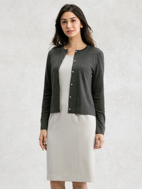 Gray Melange Crew-Neck Cardigan