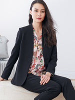 All-Season Material: Black Long Collarless Jacket