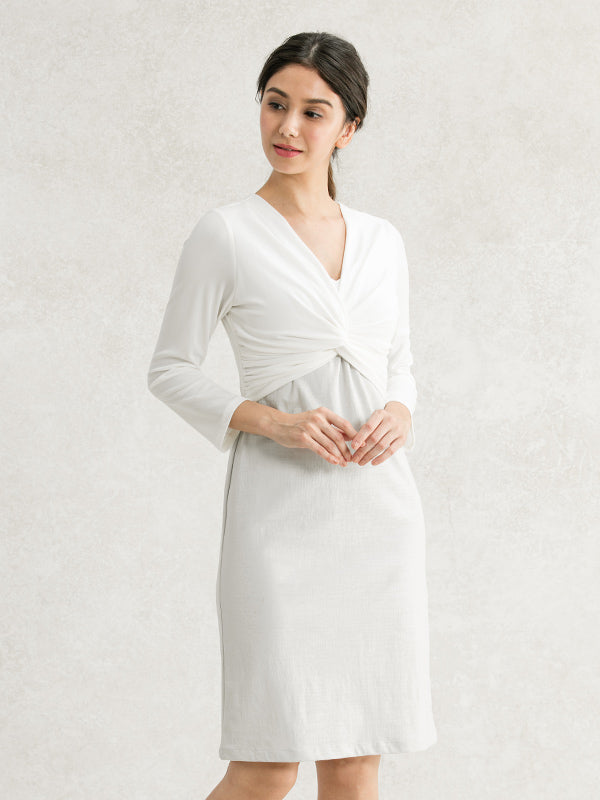 Stretch Jacquard: White X Gray Jacquard Docking Twist Dress