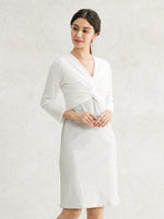 Stretch Jacquard: White X Gray Jacquard Docking Twist Dress