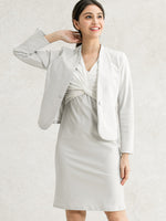 Stretch Jacquard: Greige Jacquard Collarless Jacket