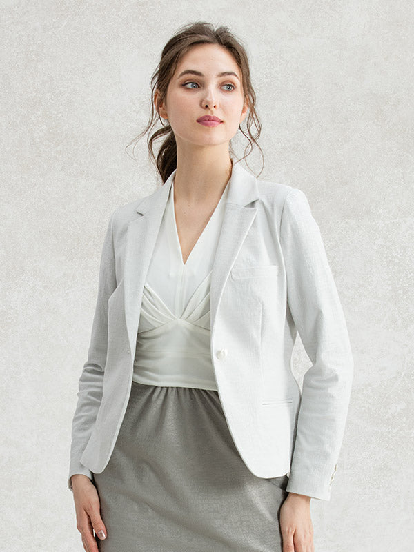 Stretch Jacquard: Greige Tailored Jacket