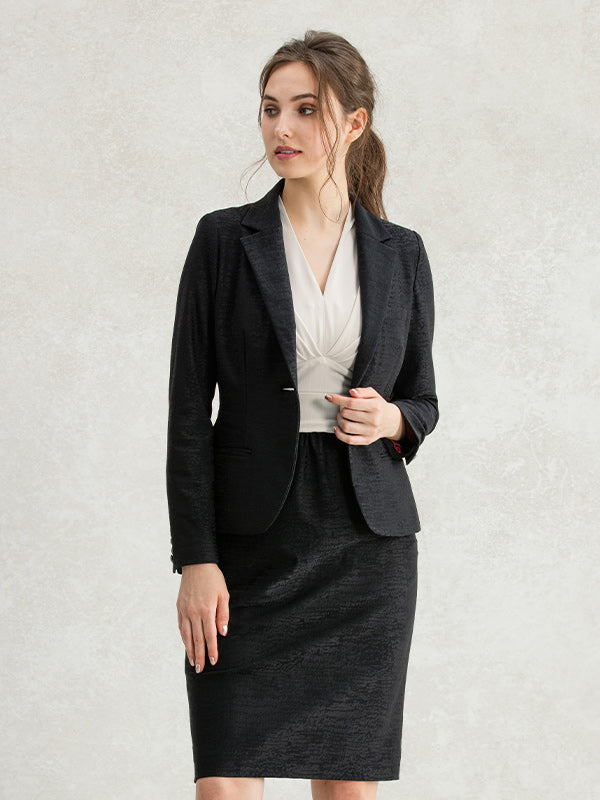 Stretch Jacquard: Black Jacquard Tailored Jacket