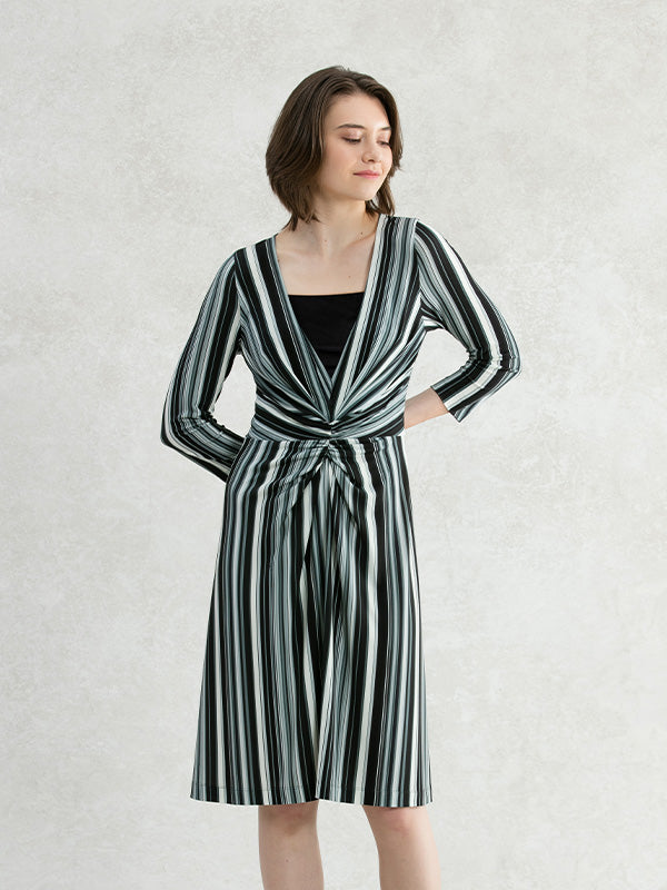 Striped V-Drape Dress