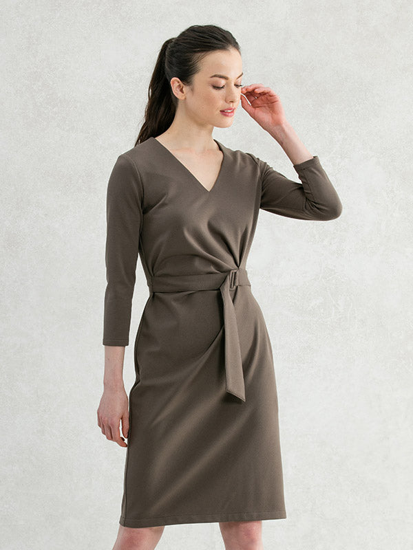 Khaki V-Neck Daily Dress