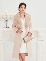 Long Length: Pink Beige Eco-Fur Coat