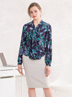 Stretch Chiffon: Navy Aroma Bowtie Blouse