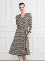 Beige X Black Stripe Wrap-Style Dress