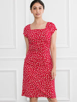 Red Rice Shower Square Neck Side Gather Dress