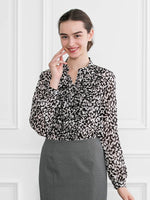 Stretch Chiffon: White Geo Frill Blouse