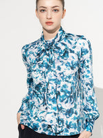 Blue Nuance Flower Two-Way Bowtie Blouse