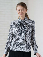 Gray Nuance Flower 2-Way Bowtie Blouse