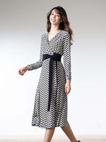 Black Herringbone Cache-Coeur Ribbon Dress