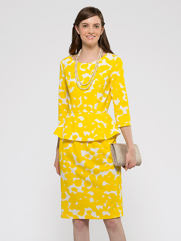 Yellow Dalmatian Peplum Dress