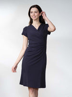 Body Shape Correction: Navy Gathered Dress