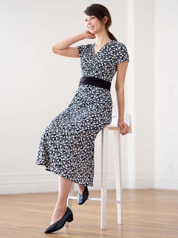 Long Length: Navy Playing Card Geo Long Marilyn Dress