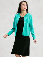 Washable Knit: Turquoise Crew-Neck Cardigan