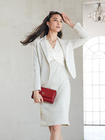 Stretch Jacquard: White X Gray Jacquard Docking Twist Dress
