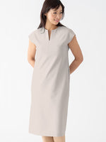 Smart Stretch: Smart Stretch Greige Split Neck Sack Dress