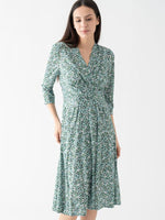 Silk-Like Green Petite Flower Cache-Coeur Dress