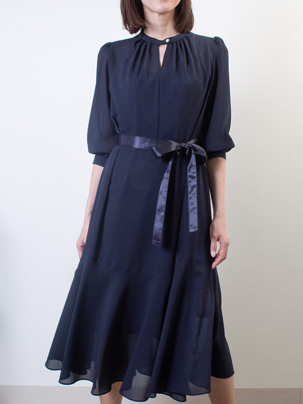 Stretch Chiffon: Navy Long Mermaid Dress