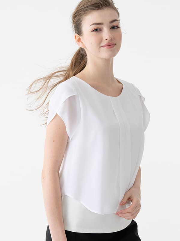 White Short Sleeve Double Layer Chiffon Top