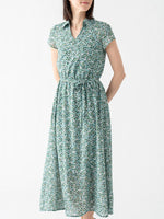 Stretch Chiffon: Green Petite Flower Collared Cache-Coeur Chiffon Long