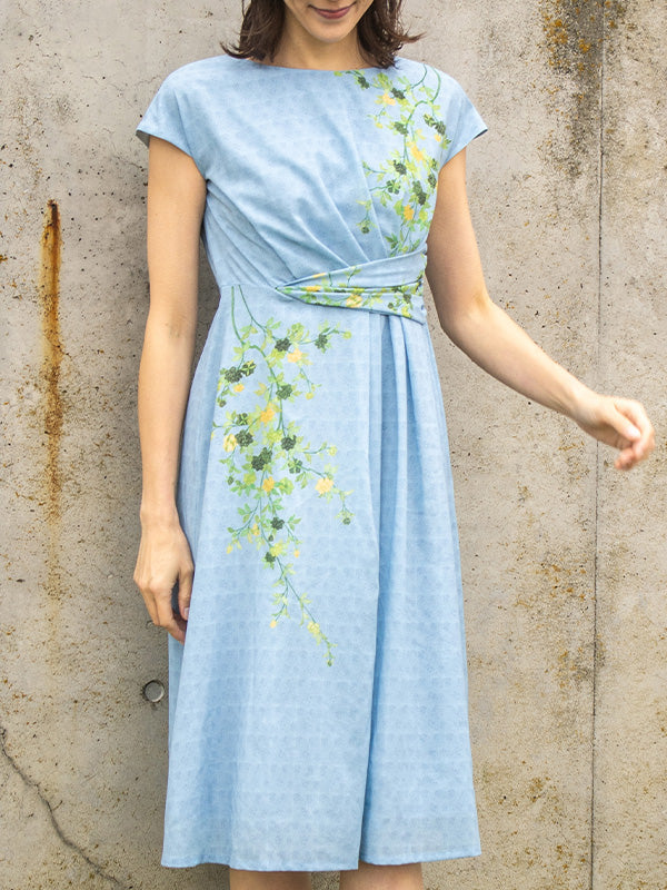 Restock Decided / Stretch Chiffon: Stretch Chiffon Aqua Hana Asagi A-Line Actress Dress