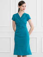 Body Shape Correction: Turquoise Blue Gathered Dress