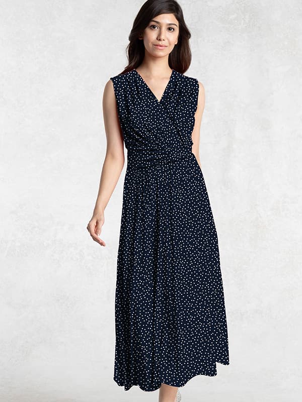 Navy Tiny Dot Long Marilyn Dress