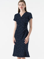Navy Tiny Dot Gathered Dress