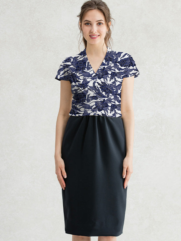All-Season Material: Indigo Bingata X Dark Navy Docking Shell Dress