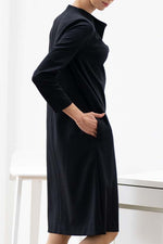 Black Double Jersey Draped Neck Dress